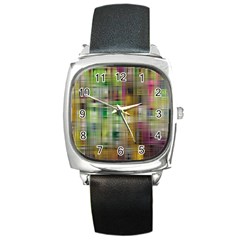 Woven Colorful Abstract Background Of A Tight Weave Pattern Square Metal Watch by Nexatart