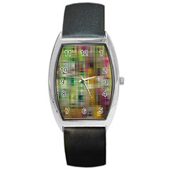 Woven Colorful Abstract Background Of A Tight Weave Pattern Barrel Style Metal Watch by Nexatart