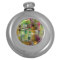 Woven Colorful Abstract Background Of A Tight Weave Pattern Round Hip Flask (5 Oz) by Nexatart