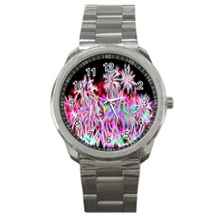 Fractal Fireworks Display Pattern Sport Metal Watch by Nexatart