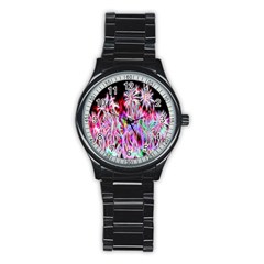 Fractal Fireworks Display Pattern Stainless Steel Round Watch by Nexatart