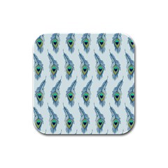 Background Of Beautiful Peacock Feathers Rubber Square Coaster (4 Pack)  by Nexatart