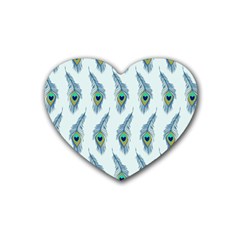 Background Of Beautiful Peacock Feathers Rubber Coaster (heart)  by Nexatart