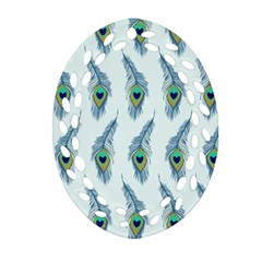 Background Of Beautiful Peacock Feathers Oval Filigree Ornament (two Sides) by Nexatart