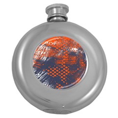 Dark Blue Red And White Messy Background Round Hip Flask (5 Oz) by Nexatart