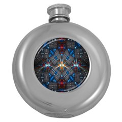 Fancy Fractal Pattern Background Accented With Pretty Colors Round Hip Flask (5 Oz) by Nexatart