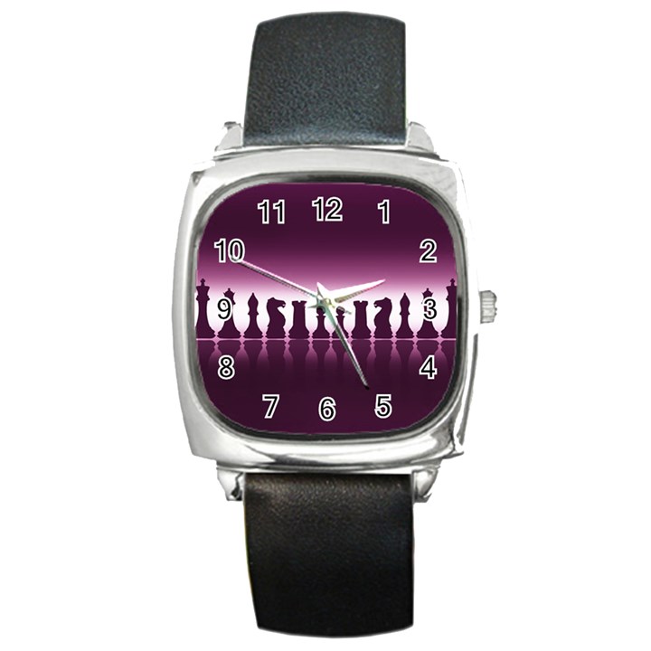 Chess Pieces Square Metal Watch