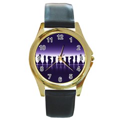 Chess Pieces Round Gold Metal Watch