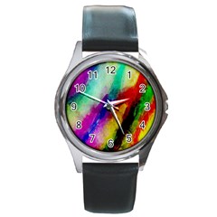 Colorful Abstract Paint Splats Background Round Metal Watch by Nexatart