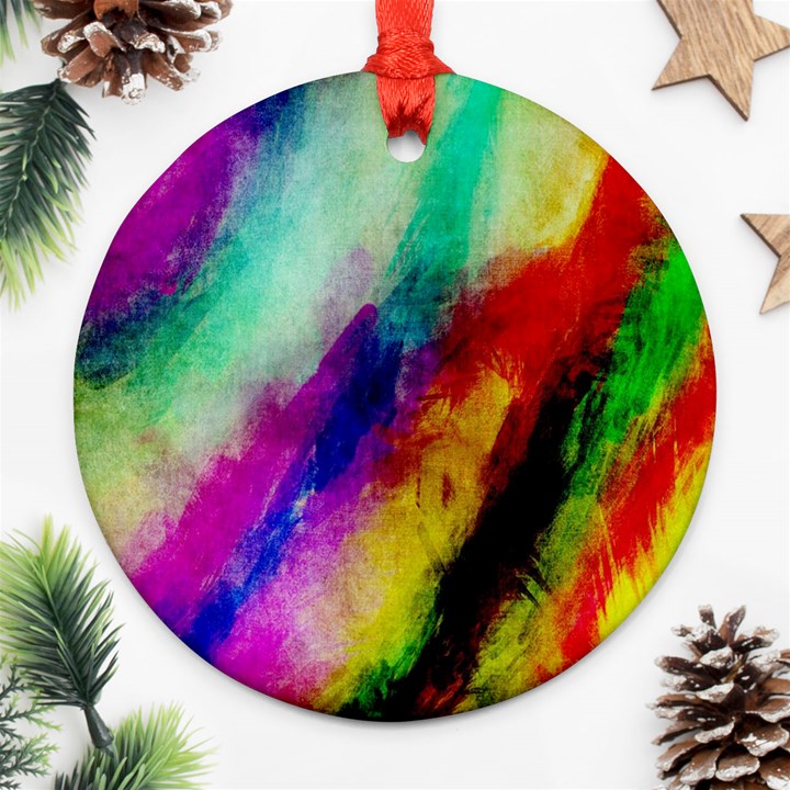 Colorful Abstract Paint Splats Background Ornament (Round)