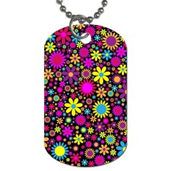 Bright And Busy Floral Wallpaper Background Dog Tag (two Sides)