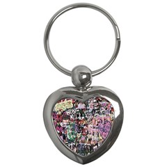 Graffiti Wall Pattern Background Key Chains (heart)  by Nexatart