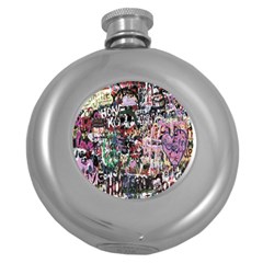 Graffiti Wall Pattern Background Round Hip Flask (5 Oz) by Nexatart