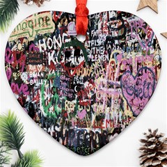 Graffiti Wall Pattern Background Heart Ornament (two Sides) by Nexatart