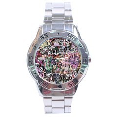 Graffiti Wall Pattern Background Stainless Steel Analogue Watch by Nexatart