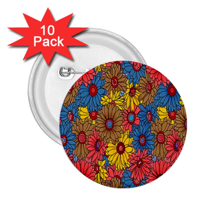 Background With Multi Color Floral Pattern 2.25  Buttons (10 pack) 