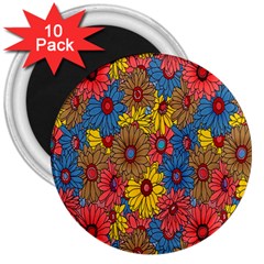 Background With Multi Color Floral Pattern 3  Magnets (10 Pack)  by Nexatart