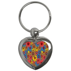 Background With Multi Color Floral Pattern Key Chains (heart)  by Nexatart