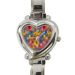 Background With Multi Color Floral Pattern Heart Italian Charm Watch by Nexatart