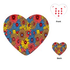 Background With Multi Color Floral Pattern Playing Cards (heart)  by Nexatart