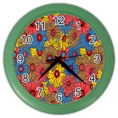 Background With Multi Color Floral Pattern Color Wall Clocks by Nexatart