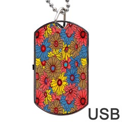 Background With Multi Color Floral Pattern Dog Tag Usb Flash (two Sides) by Nexatart