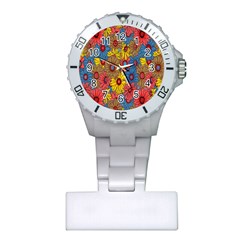 Background With Multi Color Floral Pattern Plastic Nurses Watch by Nexatart