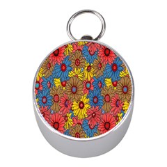 Background With Multi Color Floral Pattern Mini Silver Compasses