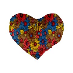 Background With Multi Color Floral Pattern Standard 16  Premium Flano Heart Shape Cushions by Nexatart