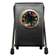 Abstract Rainbow Twirls Pen Holder Desk Clocks