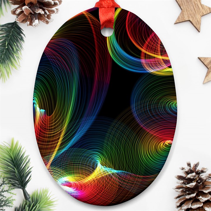 Abstract Rainbow Twirls Oval Ornament (Two Sides)