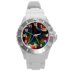 Abstract Rainbow Twirls Round Plastic Sport Watch (l) by Nexatart