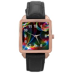 Abstract Rainbow Twirls Rose Gold Leather Watch  by Nexatart