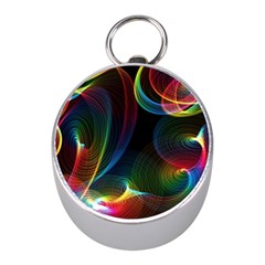 Abstract Rainbow Twirls Mini Silver Compasses