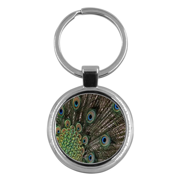 Close Up Of Peacock Feathers Key Chains (Round) 