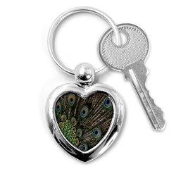 Close Up Of Peacock Feathers Key Chains (heart)  by Nexatart