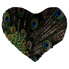 Close Up Of Peacock Feathers Large 19  Premium Flano Heart Shape Cushions by Nexatart