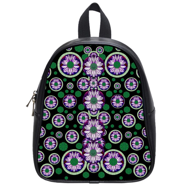 Fantasy Flower Forest  In Peacock Jungle Wood School Bags (Small) 