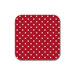 Red Polka Dots Rubber Square Coaster (4 Pack)  by LokisStuffnMore