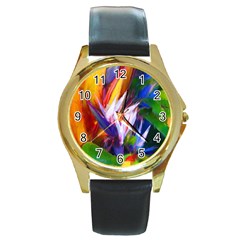 Palms02 Round Gold Metal Watch by psweetsdesign