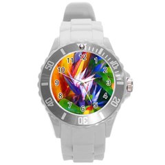 Palms02 Round Plastic Sport Watch (l) by psweetsdesign