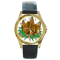 Young Bamboo Round Gold Metal Watch by Mariart