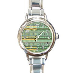 Bezold Effect Traditional Medium Dimensional Symmetrical Different Similar Shapes Triangle Green Yel Round Italian Charm Watch by Mariart