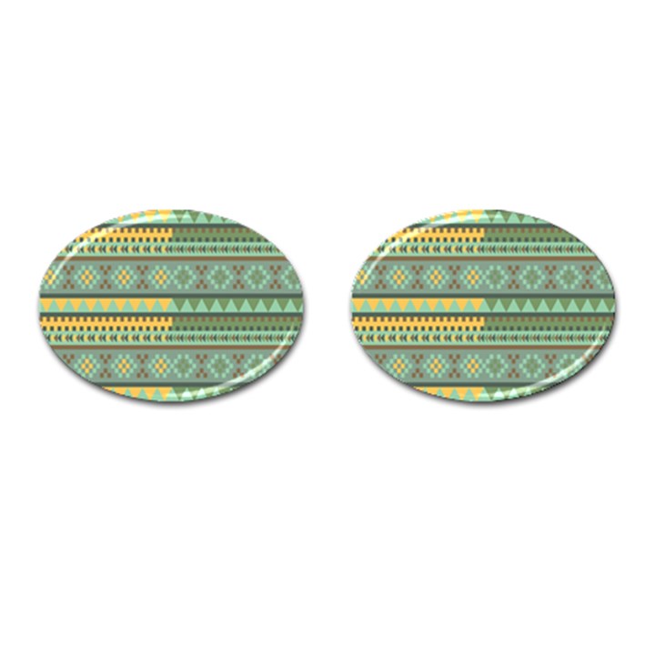 Bezold Effect Traditional Medium Dimensional Symmetrical Different Similar Shapes Triangle Green Yel Cufflinks (Oval)