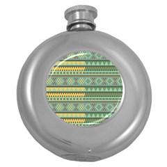 Bezold Effect Traditional Medium Dimensional Symmetrical Different Similar Shapes Triangle Green Yel Round Hip Flask (5 Oz) by Mariart