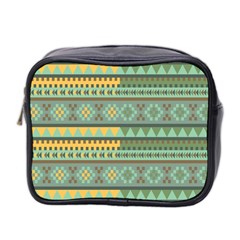 Bezold Effect Traditional Medium Dimensional Symmetrical Different Similar Shapes Triangle Green Yel Mini Toiletries Bag 2-side