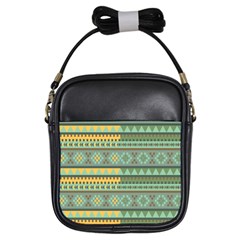 Bezold Effect Traditional Medium Dimensional Symmetrical Different Similar Shapes Triangle Green Yel Girls Sling Bags by Mariart