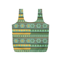 Bezold Effect Traditional Medium Dimensional Symmetrical Different Similar Shapes Triangle Green Yel Full Print Recycle Bags (s)  by Mariart