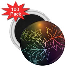 Beautiful Maple Leaf Neon Lights Leaves Marijuana 2 25  Magnets (100 Pack) 