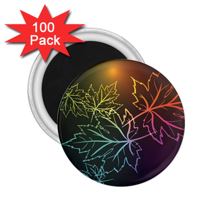 Beautiful Maple Leaf Neon Lights Leaves Marijuana 2.25  Magnets (100 pack) 